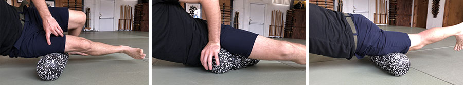 Foam roller for myofascial release of adductors, IT band and quads